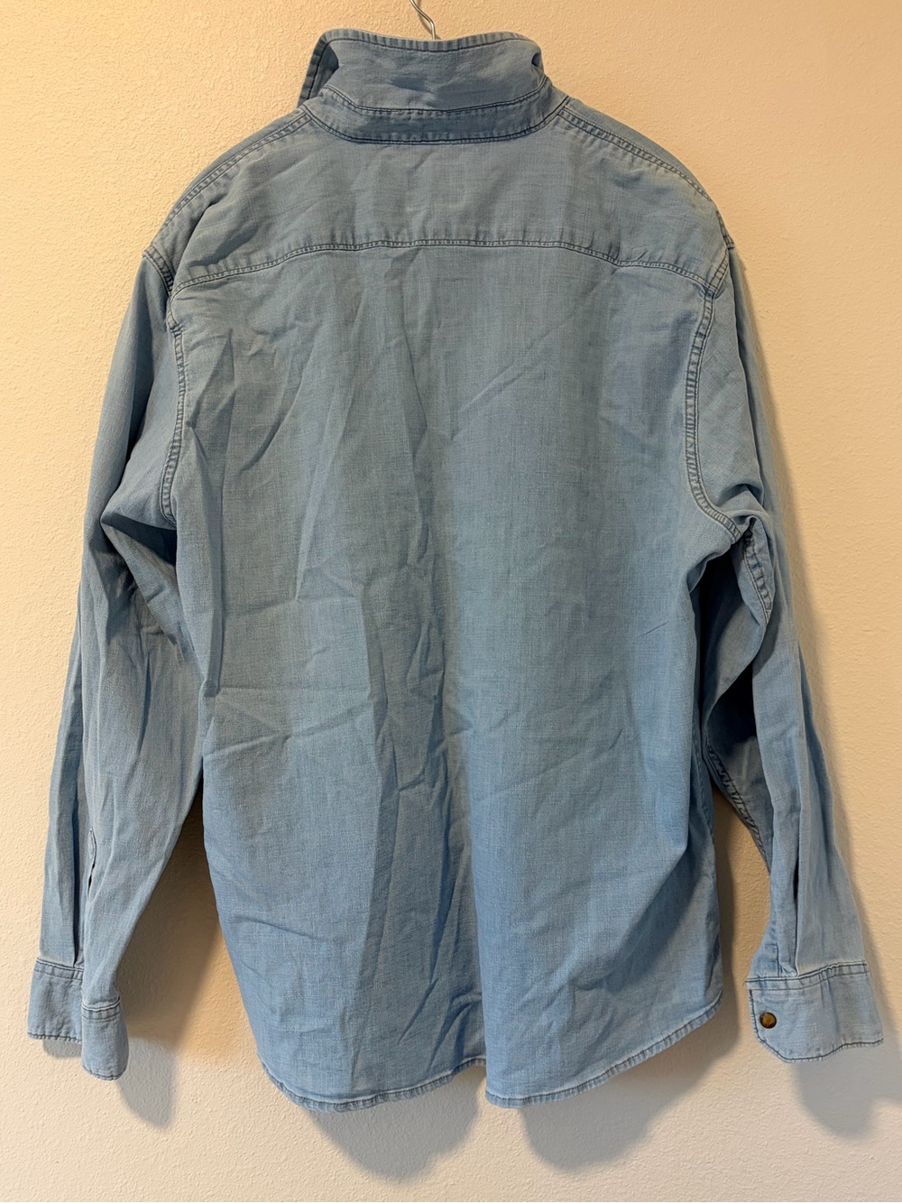 Wrangler Mens XL Blue Denim Pearl Snap Western Shirt Light Wash Workwear Cowboy - Picture 5 of 5